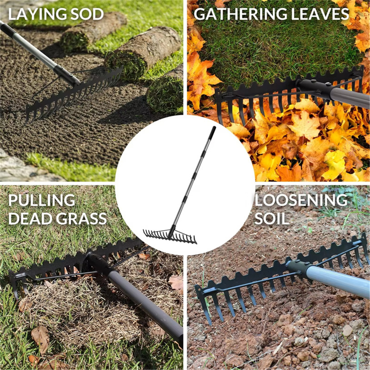 17-Tine Stainless Steel Adjustable Garden Rake  Professional Landscaping & Home Use Hand Harrow Tool  FSC Certified (6)
