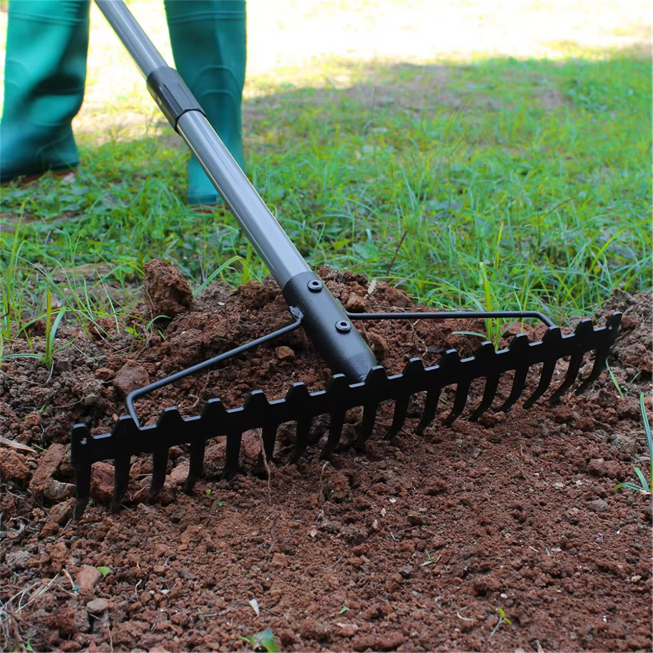 17-Tine Stainless Steel Adjustable Garden Rake  Professional Landscaping & Home Use Hand Harrow Tool  FSC Certified (7)