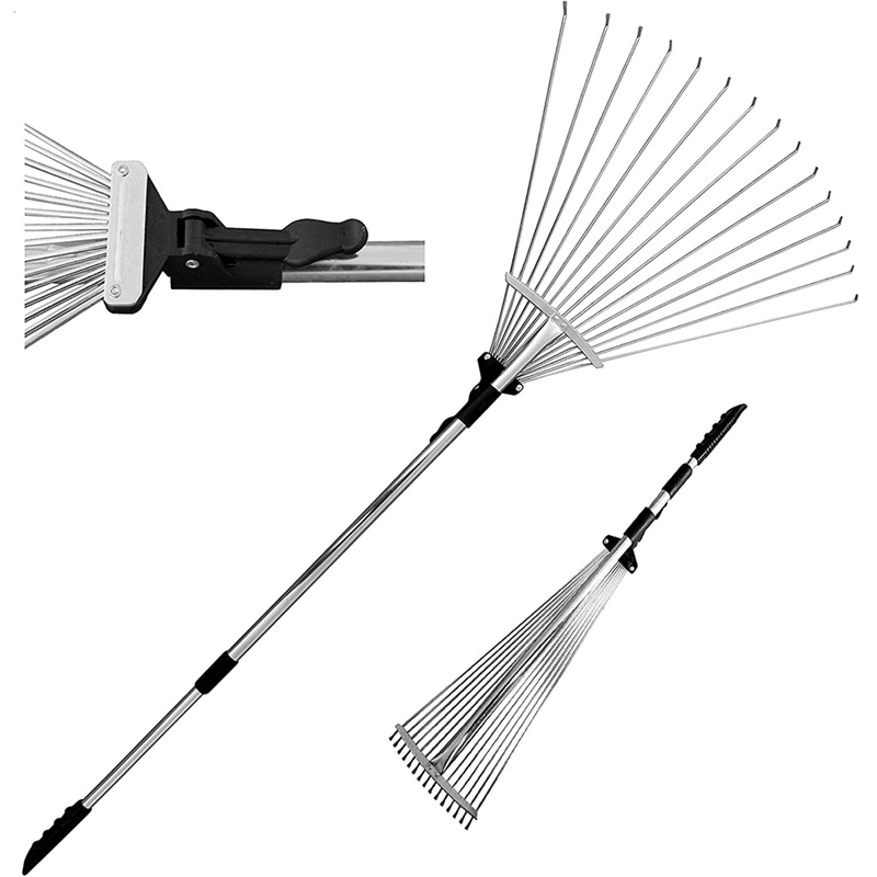 Durable 15-Tine Adjustable Garden Lawn Leaf Rake with Telescopic Handle – Ideal for Efficient Lawn Care and Clearing Tasks (1)