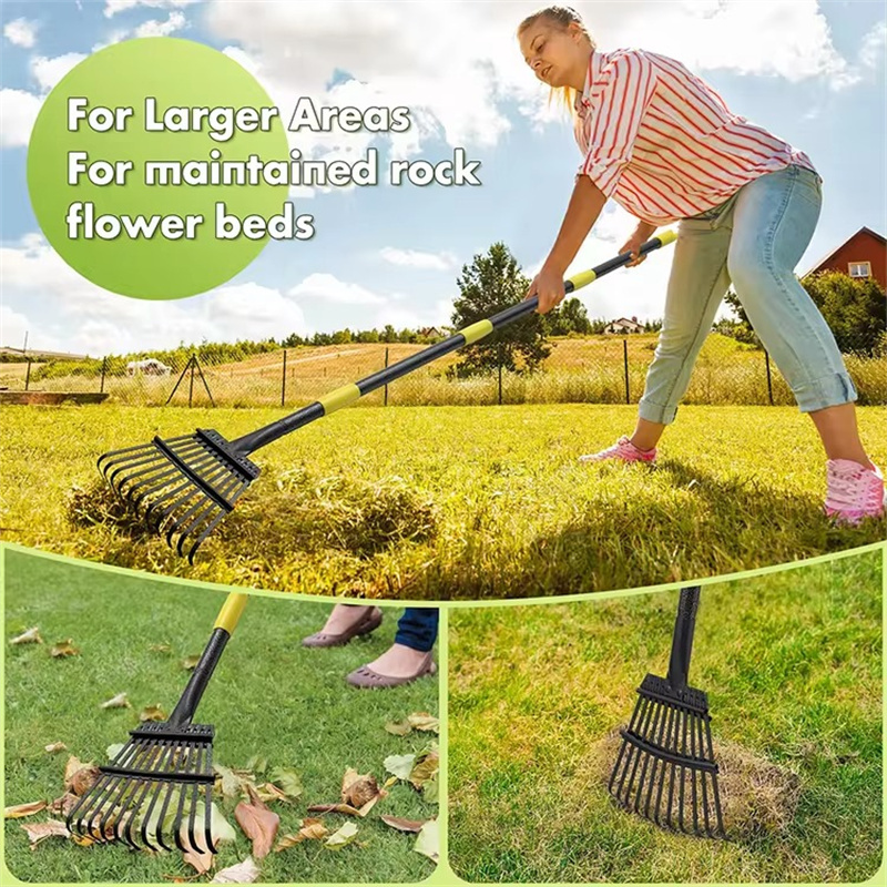 65 Manganese Steel Lawn Rake with Detachable Handle  Heavy-Duty Garden Rake & Black Claw Rake for Professional Landscaping (1 (10)