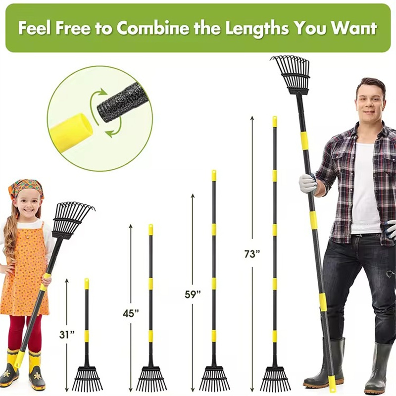 65 Manganese Steel Lawn Rake with Detachable Handle  Heavy-Duty Garden Rake & Black Claw Rake for Professional Landscaping (1 (4)