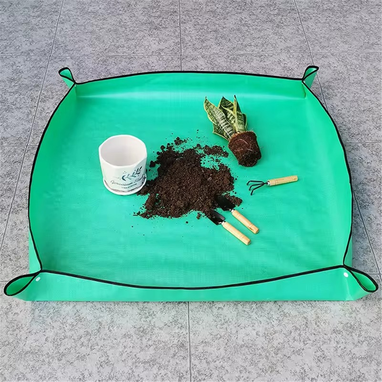 Heavy-Duty Gardening Plant Mat - Extra Large Waterproof Potting Tarp with Handy Side Pockets for Transplanting & Pruning (2)