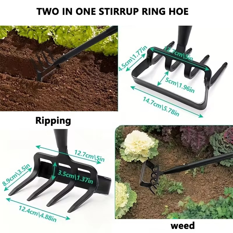 Stirrup Action Hoe & Cultivator - Dual-Purpose 65Mn Steel Tool for Efficient Weeding & Soil Prep (6)