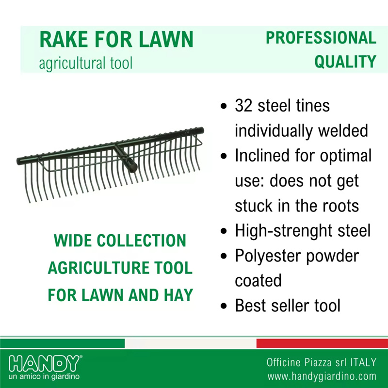 Wide rake for lawn 32 tines - heavy duty steel garden & farm grass rake with reinforced tines (2)