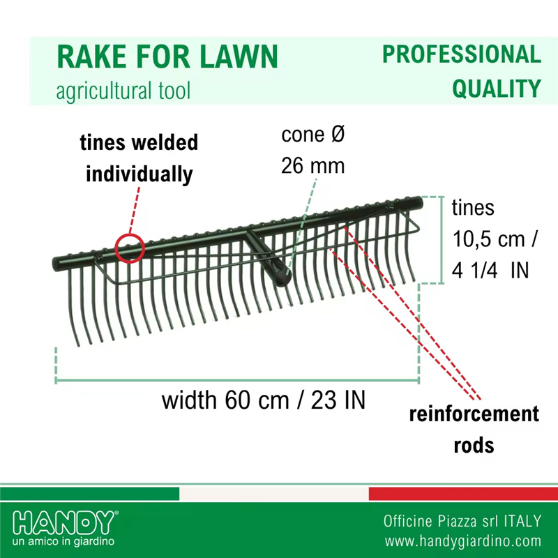 Wide rake for lawn 32 tines - heavy duty steel garden & farm grass rake with reinforced tines (3)